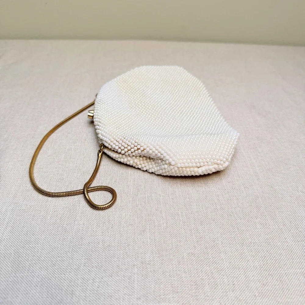 Vintage Made in Hong Kong Ivory and Gold Beaded Purse Handbag